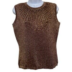 Donna Salyers Fabulous Furs Sleeveless Top Women M Bronze Sequins Beaded Sparkly